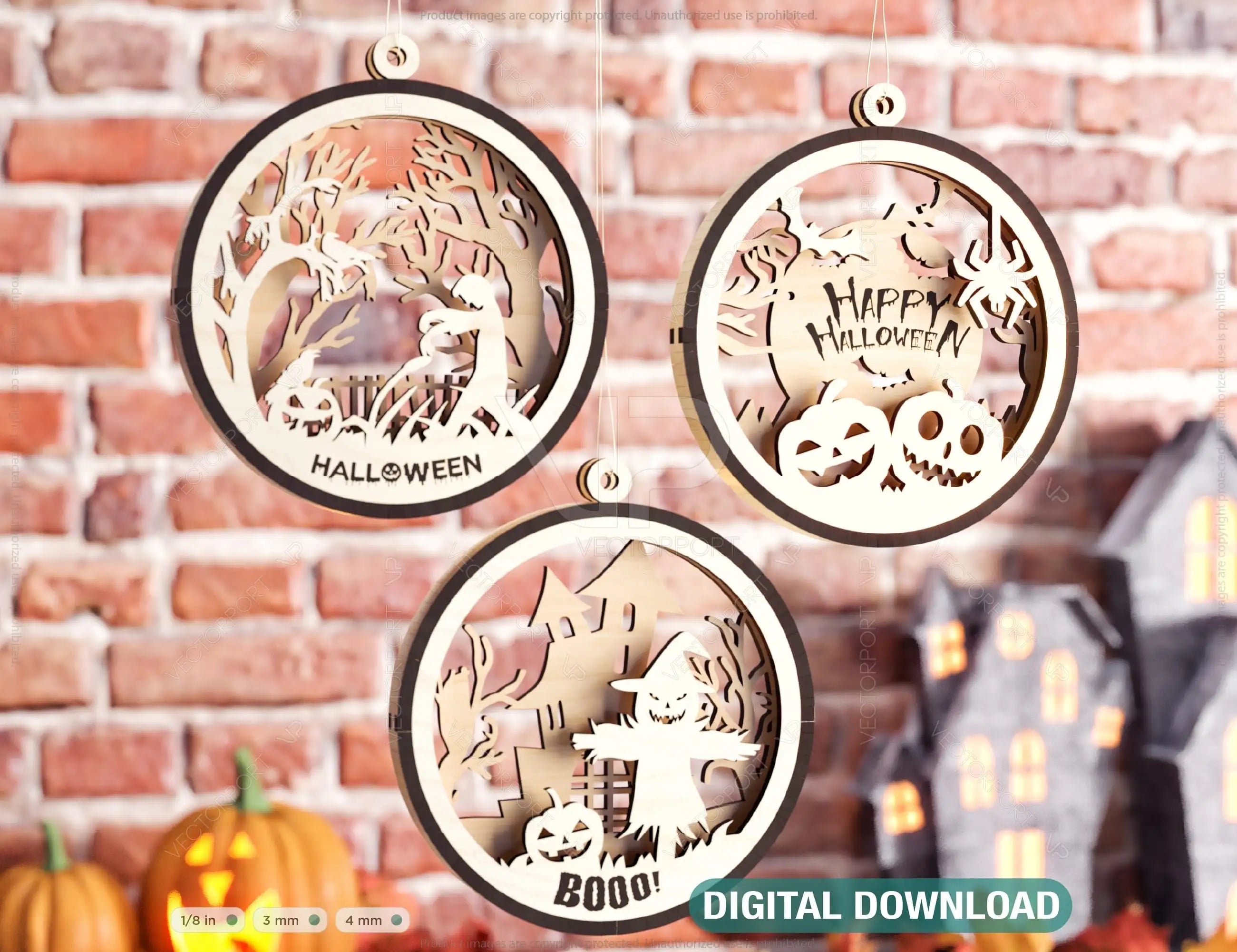 Halloween Decoration Balls Craft Hanging Bauble Pumpkin Cat Spider Lantern Spooky Scene Digital Download |#U288| VectorPort
