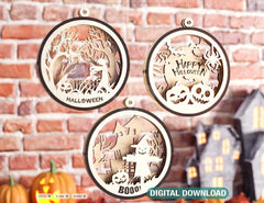Halloween Decoration Balls Craft Hanging Bauble Pumpkin Cat Spider Lantern Spooky Scene Digital Download |#U288|