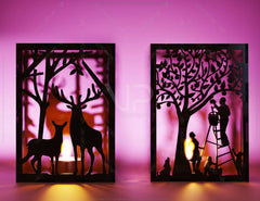 People Picking Apples Garden Tree Candle Holder Laser Cut with Animals Lamp wood Tea light Lantern Digital Download |#U289|