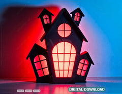 3D Halloween House Wooden Black Home Night Lamp Laser Cut File Light Box Halloween Candle Holder Digital Download |#U293|