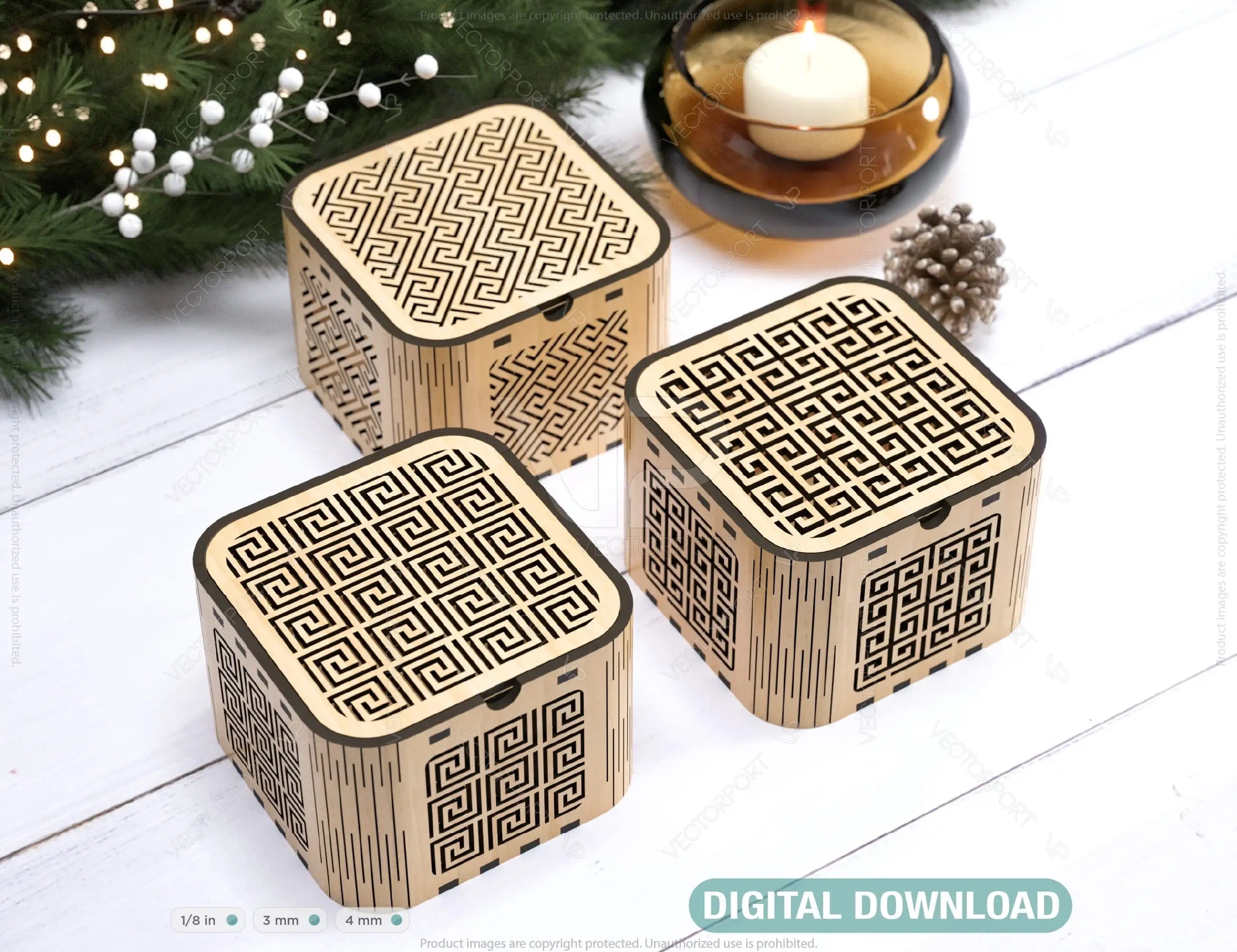 Decorative Wooden Gift Box laser cut jeweler case Wedding Love vector model Greek Key Pattern Digital Download |#U294| VectorPort