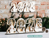 2026 Standing Number Christmas Decoration with Snowy New Year Scene Multilayer Laser cut Digital Download |#U295| VectorPort
