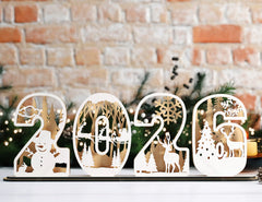 2026 Standing Number Christmas Decoration with Snowy New Year Scene Multilayer Laser cut Digital Download |#U295|