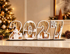 2026 Standing Number Christmas Decoration with Snowy New Year Scene Multilayer Laser cut Digital Download |#U295| VectorPort