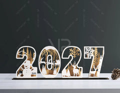 2026 Standing Number Christmas Decoration with Snowy New Year Scene Multilayer Laser cut Digital Download |#U295| VectorPort