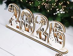 2026 Standing Number Christmas Decoration with Snowy New Year Scene Multilayer Laser cut Digital Download |#U295| VectorPort