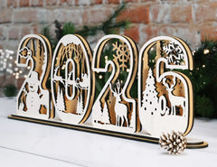 2026 Standing Number Christmas Decoration with Snowy New Year Scene Multilayer Laser cut Digital Download |#U295| VectorPort