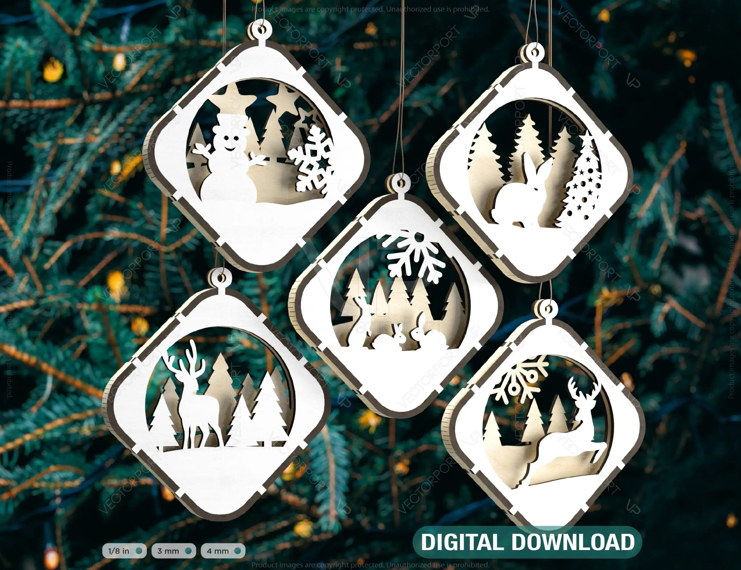 Christmas Balls Tree Decorations Craft Hanging Bauble Snowy Scene Deer New Year Décor Laser cut Digital Download |#U298| VectorPort