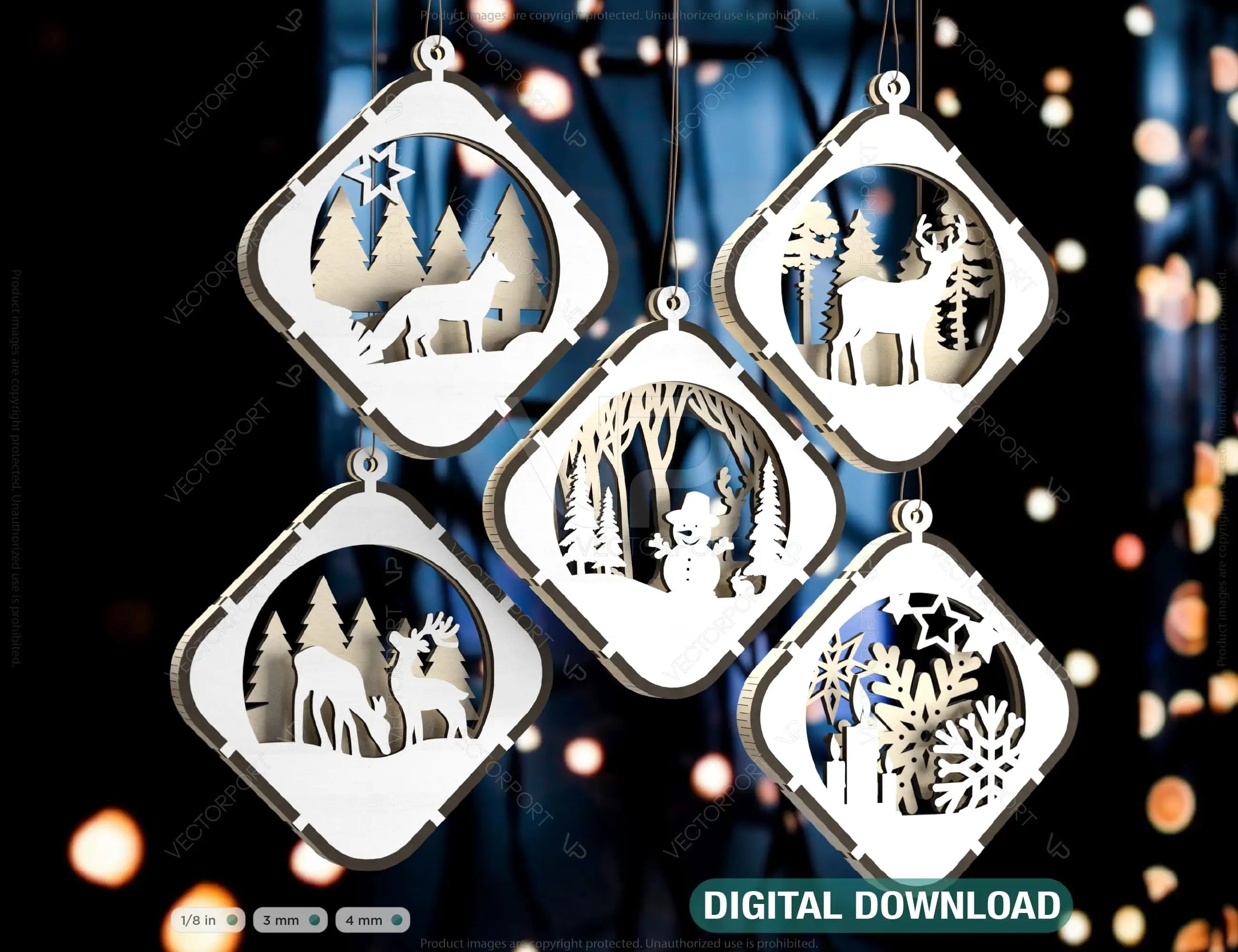 Christmas Balls Tree Decorations Craft Hanging Bauble Snowy Scene Deer New Year Décor Laser cut Digital Download |#U299| VectorPort