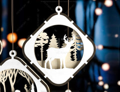 Christmas Balls Tree Decorations Craft Hanging Bauble Snowy Scene Deer New Year Décor Laser cut Digital Download |#U299|
