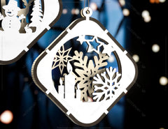 Christmas Balls Tree Decorations Craft Hanging Bauble Snowy Scene Deer New Year Décor Laser cut Digital Download |#U299|