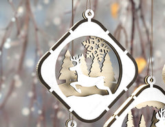Christmas Balls Tree Decorations Craft Hanging Bauble Snowy Scene Deer New Year Décor Laser cut Digital Download |#U300| VectorPort