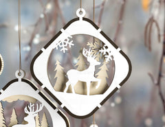 Christmas Balls Tree Decorations Craft Hanging Bauble Snowy Scene Deer New Year Décor Laser cut Digital Download |#U300| VectorPort