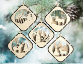 Christmas Balls Tree Decorations Craft Hanging Bauble Snowy Scene Deer New Year Décor Laser cut Digital Download |#U301|