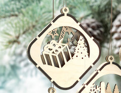 Christmas Balls Tree Decorations Craft Hanging Bauble Snowy Scene Deer New Year Décor Laser cut Digital Download |#U301|