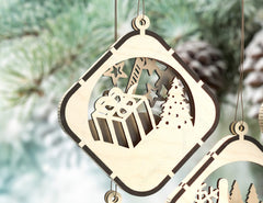 Christmas Balls Tree Decorations Craft Hanging Bauble Snowy Scene Deer New Year Décor Laser cut Digital Download |#U301| VectorPort