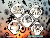 Christmas Balls Tree Decorations Craft Hanging Bauble Snowy Scene Deer New Year Décor Laser cut Digital Download |#U302| VectorPort