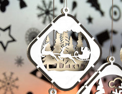 Christmas Balls Tree Decorations Craft Hanging Bauble Snowy Scene Deer New Year Décor Laser cut Digital Download |#U302| VectorPort