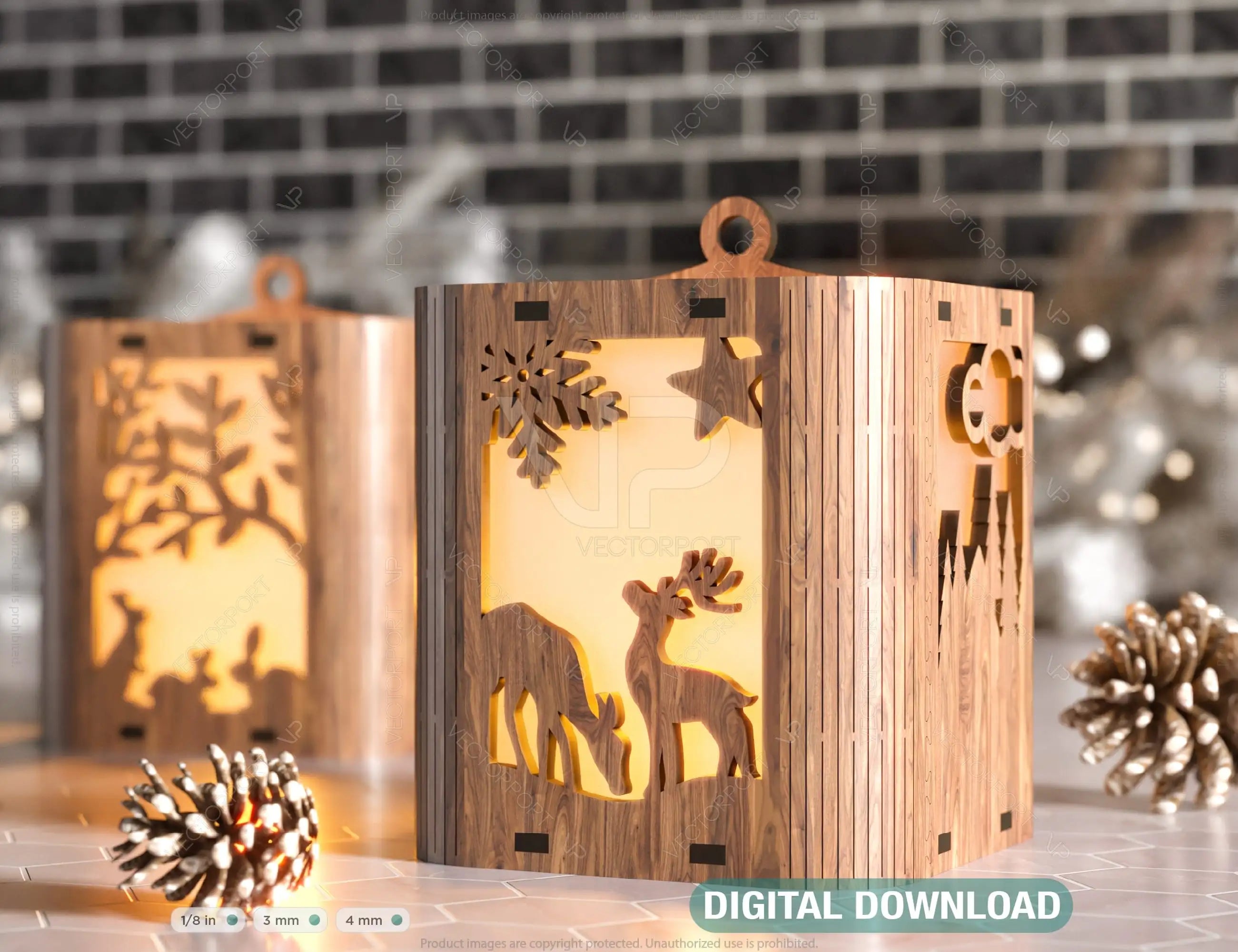 New Year Christmas Lamp Night Light Deer Lantern Decoration Hanging Tree Decoration Candle Holder Digital Download |#U305| VectorPort