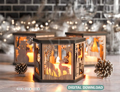 Christmas Lamp Night Light Deer Lantern Decoration Centerpiece Lampshade Table Candle Holder SVG Digital Download |#U307|
