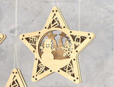 Star shape Christmas Tree Decorations Craft Hanging Bauble Snowy Scene Deer New Year Décor Laser cut Digital Download |#U310|