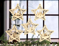 Star shape Christmas Tree Decorations Craft Hanging Bauble Snowy Scene Deer New Year Décor Laser cut Digital Download |#U311|