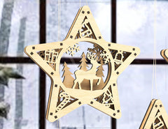 Star shape Christmas Tree Decorations Craft Hanging Bauble Snowy Scene Deer New Year Décor Laser cut Digital Download |#U311| VectorPort