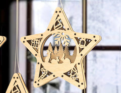 Star shape Christmas Tree Decorations Craft Hanging Bauble Snowy Scene Deer New Year Décor Laser cut Digital Download |#U311| VectorPort