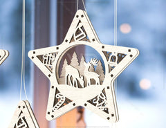 Star shape Christmas Tree Decorations Craft Hanging Bauble Snowy Scene Deer New Year Décor Laser cut Digital Download |#U312| VectorPort
