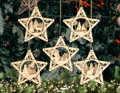 Star shape Christmas Tree Decorations Craft Hanging Bauble Snowy Scene Deer New Year Décor Laser cut Digital Download |#U315| VectorPort