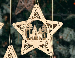 Star shape Christmas Tree Decorations Craft Hanging Bauble Snowy Scene Deer New Year Décor Laser cut Digital Download |#U315| VectorPort