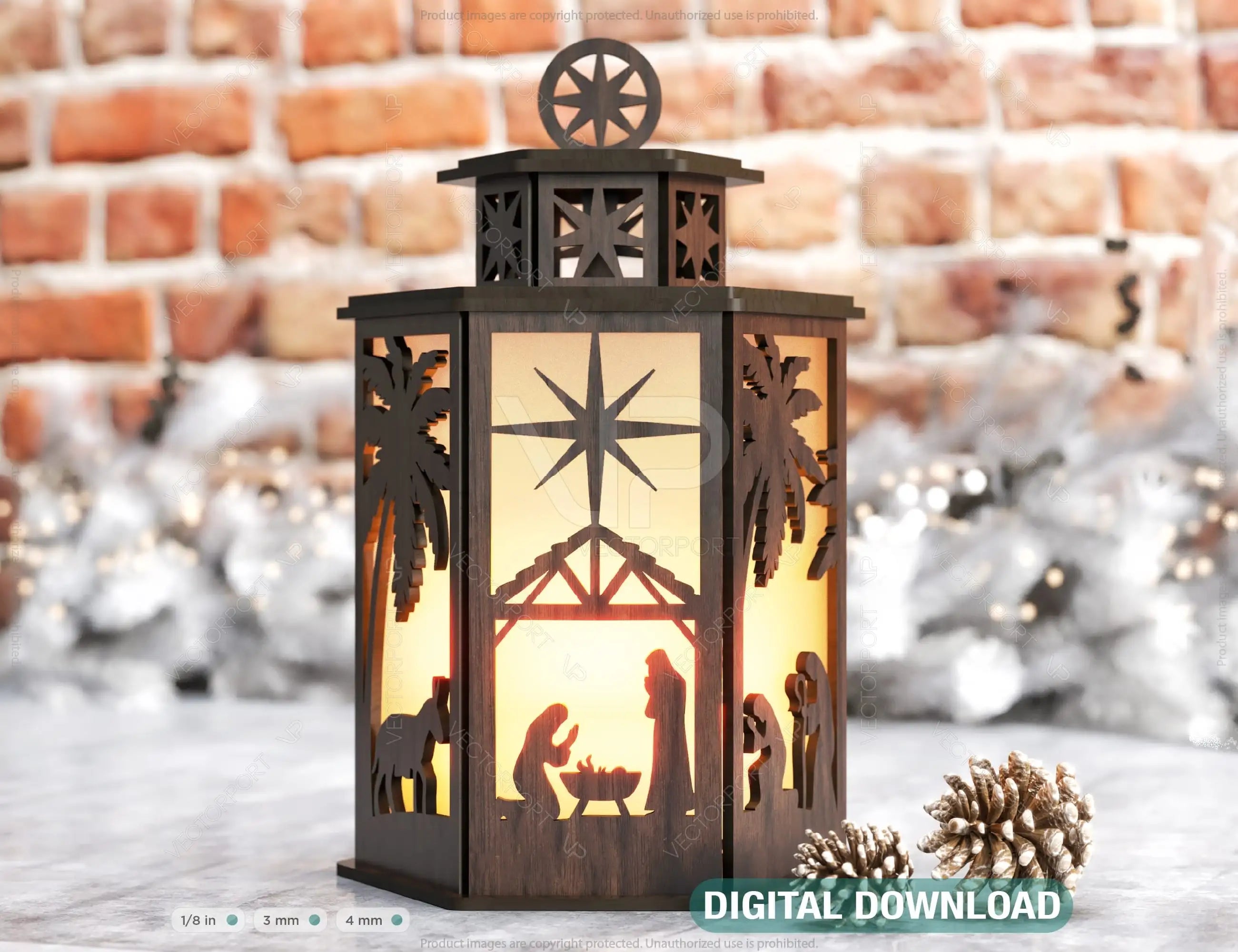 Nativity Scene Candle Holder Christmas Eve with baby Jesus, Traditional Lantern Tea Digital Download SVG |#U316| VectorPort
