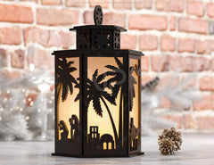 Nativity Scene Candle Holder Christmas Eve with baby Jesus, Traditional Lantern Tea Digital Download SVG |#U316|