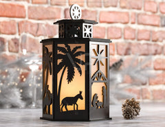 Nativity Scene Candle Holder Christmas Eve with baby Jesus, Traditional Lantern Tea Digital Download SVG |#U316|