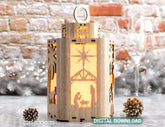 Nativity Scene Candle Holder Christmas Eve with baby Jesus, Traditional Lantern Tea Curved Corner Digital Download SVG |#U317| VectorPort