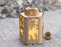 Nativity Scene Candle Holder Christmas Eve with baby Jesus, Traditional Lantern Tea Curved Corner Digital Download SVG |#U317| VectorPort