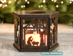 Nativity Scene Candle Holder Christmas Eve with baby Jesus, Traditional Lantern Tea Curved Corner Digital Download SVG |#U318| VectorPort