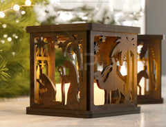 Nativity Scene Candle Holder Christmas Eve with baby Jesus, Traditional Lantern Tea Curved Corner Digital Download SVG |#U318|