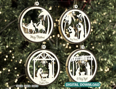 Nativity Scene Tree Balls Craft Round Hanging Bauble Christmas Eve with baby Jesus Digital Download SVG |#U319| VectorPort