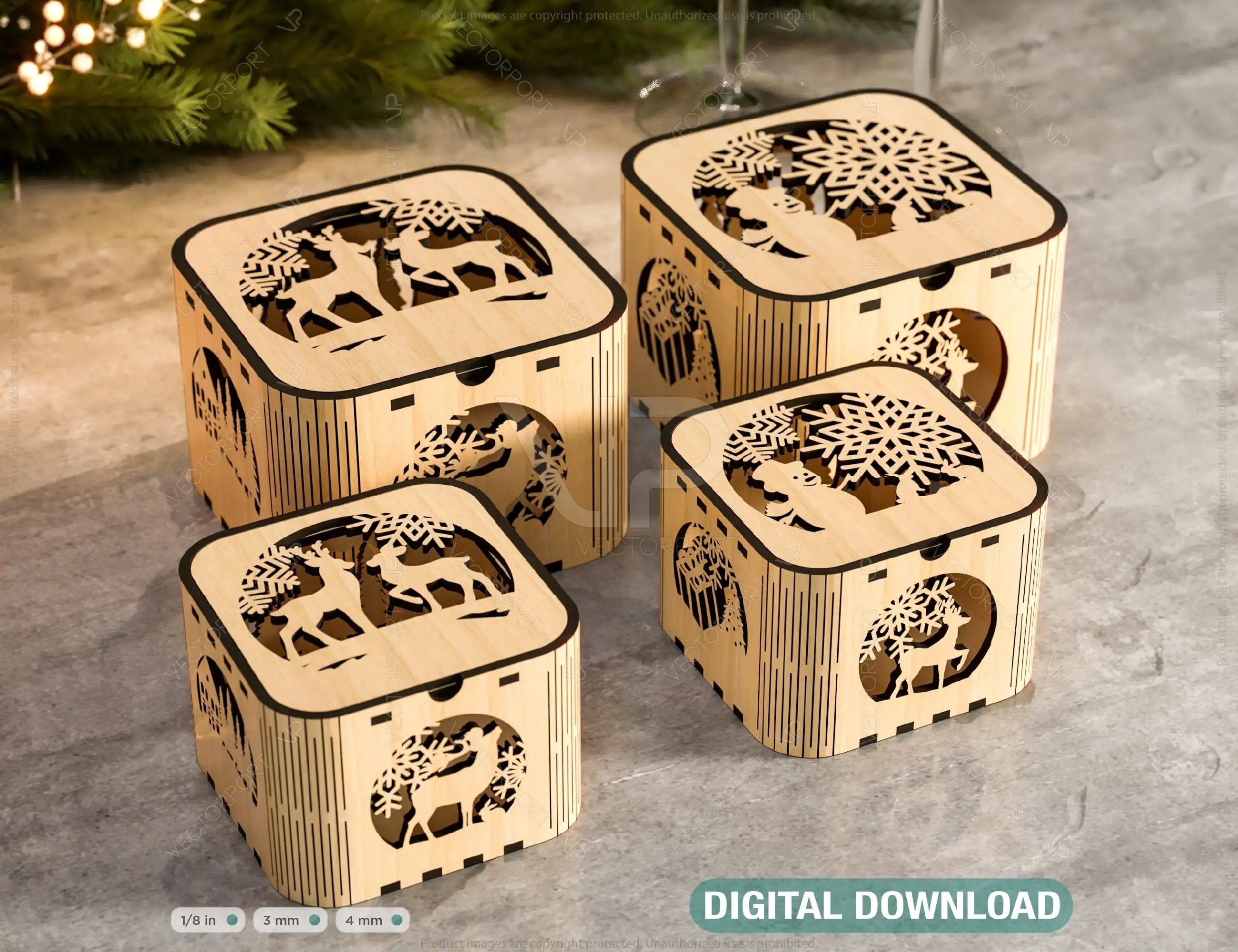 Christmas Template Decorative Wooden New Year Gift Box laser cut Jeweler Case Digital Download |#U323| VectorPort