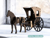 Vintage Horse Cart Laser Cut 3D Standing Carriage Wooden Construction Kit Wagon Digital Download | SVG |#U324|