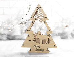 Christmas Tree Shaped Ornaments Tree Decorations Craft Standing New Year tree Snowy Scene Deer New Year Laser cut Digital Download |#U328| VectorPort