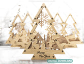Christmas Tree Shaped Ornaments Tree Decorations Craft Standing New Year tree Snowy Scene Deer New Year Laser cut Digital Download |#U329| VectorPort