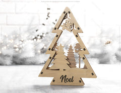 Christmas Tree Shaped Ornaments Tree Decorations Craft Standing New Year tree Snowy Scene Deer New Year Laser cut Digital Download |#U330|