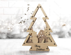 Christmas Tree Shaped Ornaments Tree Decorations Craft Standing New Year tree Snowy Scene Deer New Year Laser cut Digital Download |#U330|