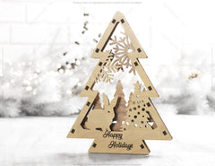 Christmas Tree Shaped Ornaments Tree Decorations Craft Standing New Year tree Snowy Scene Deer New Year Laser cut Digital Download |#U330|
