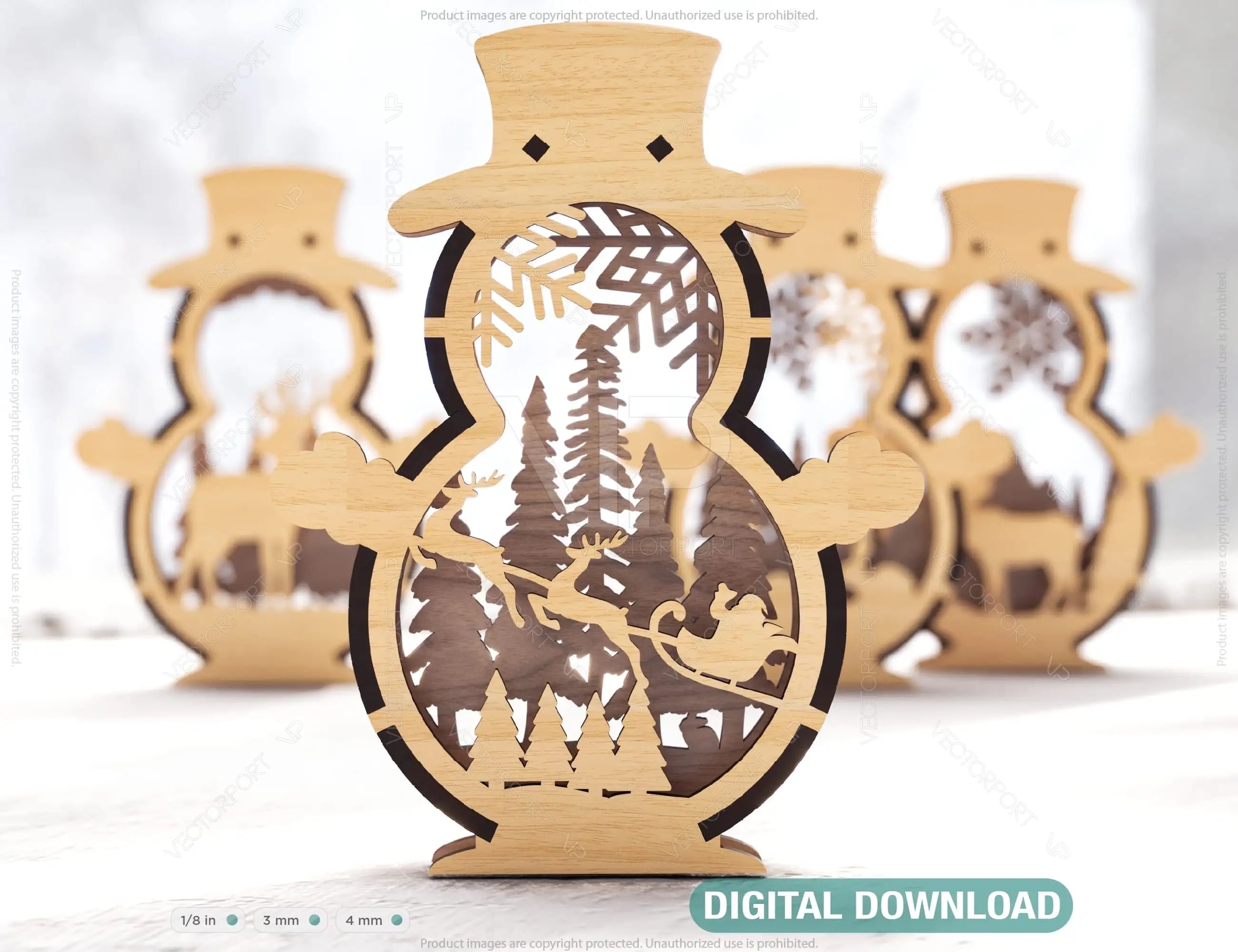 Snowman Shaped Ornaments Tree Decorations Craft Standing Snowman Year tree Snowy Scene Deer New Year Laser cut Digital Download |#U334| VectorPort