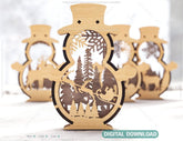 Snowman Shaped Ornaments Tree Decorations Craft Standing Snowman Year tree Snowy Scene Deer New Year Laser cut Digital Download |#U334| VectorPort