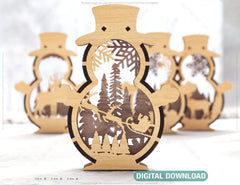 Snowman Shaped Ornaments Tree Decorations Craft Standing Snowman Year tree Snowy Scene Deer New Year Laser cut Digital Download |#U334| VectorPort