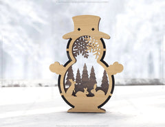 Snowman Shaped Ornaments Tree Decorations Craft Standing Snowman Year tree Snowy Scene Deer New Year Laser cut Digital Download |#U334| VectorPort
